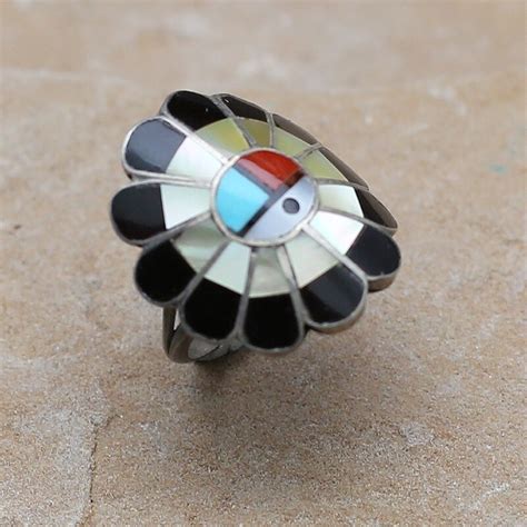 Zuni Sunface Ring W Curved Design Vintage