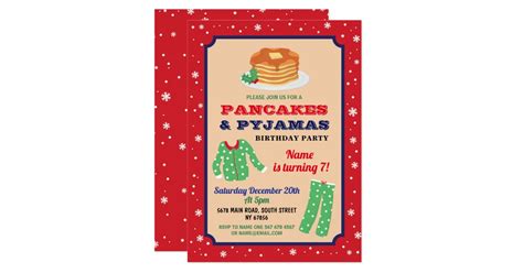 Pancakes And Pajamas Christmas Party Birthday Blue Invitation