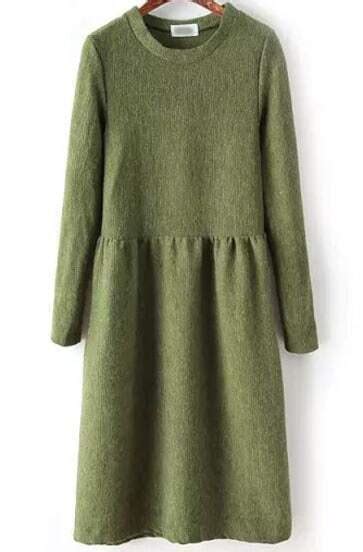 Green Round Neck Long Sleeve Knit Dress Shein Sheinside