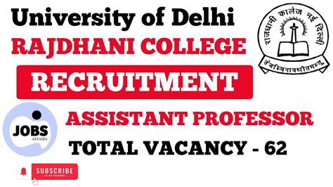 Rajdhani College Assistant Professor Recruitment 2024 DU Assistant