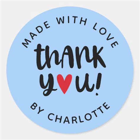 Personalized Made With Love Thank You Classic Round Sticker Zazzle