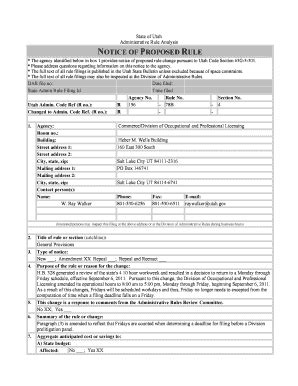 Fillable Online Dopl Utah Notice Of Proposed Rule Utah Occupational