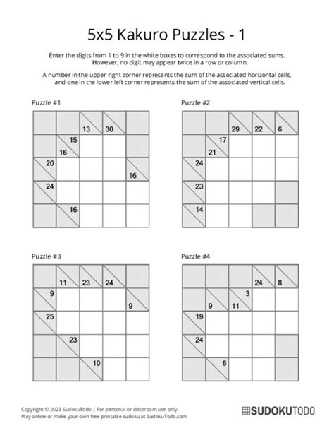 Kakuro Puzzles Printable