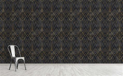 Black And Gold Sunburst Art Deco Pattern Wallpaper For Walls