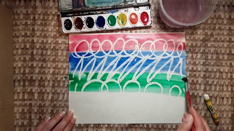 Painting Watercolor Resist With White Oil Pastel Lines Youtube