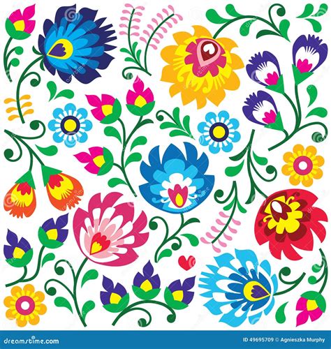 Floral Polish Folk Art Pattern In Square Wzory Lowickie Wycinanki