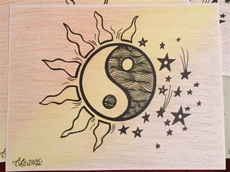 This Ying Yang Drawing Is Done With Paint Markers And Colored Pencil For The Background Prints