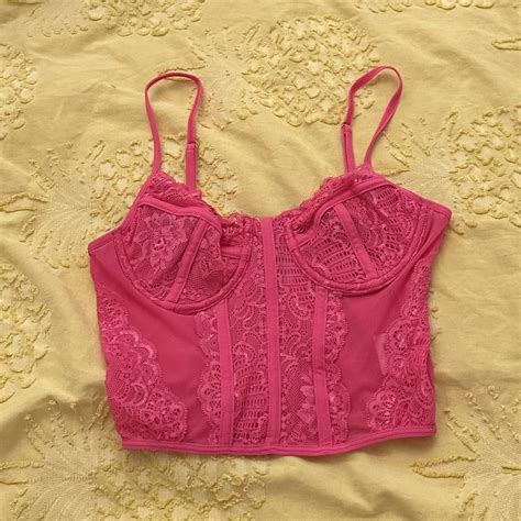 Princess Polly Hot Pink Mesh And Lace Corset Top Depop