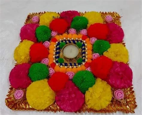 Artificial Flower Rangoli Mat With Diya Swastik Design Artificial