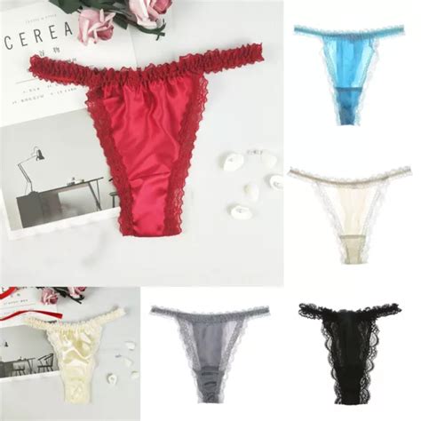 Womens Lace Silk Satin Panties Thong G String Lingerie Underwear