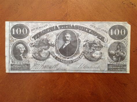 100 Virginia Treasury Note No 119 Oct 15 1862 Commonwealth Of