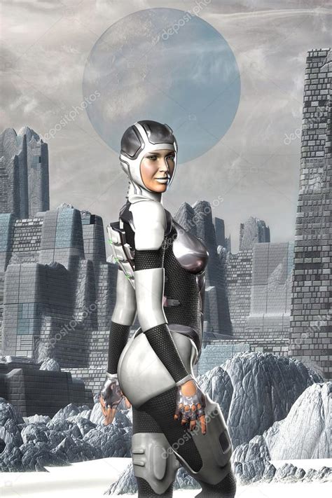 Futuristic Astronaut Girl On An Alien Planet Stock Photo Innovari