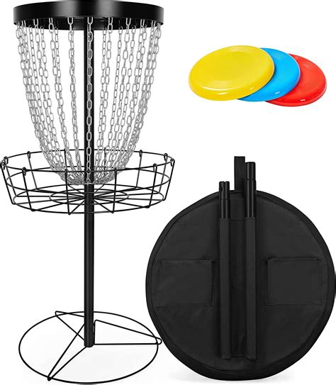 24 Chain Disc Golf Basket With 3 Discs And Weather Resistant Carrying Bag Portable Disc Golf