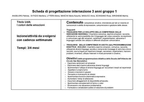 UdA Per L Infanzia I Colori Delle Emozioni Schemi E Mappe