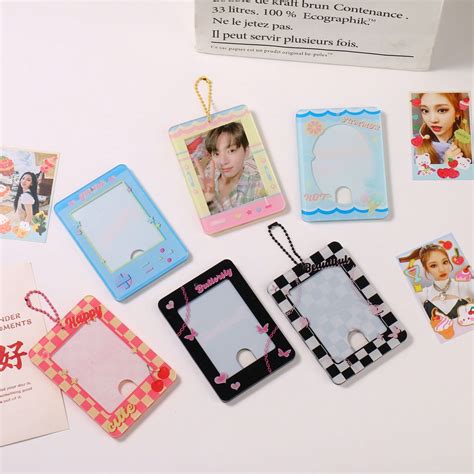 Checkerboard Acrylic Photo Album Card Holder Case Keychain Kpop