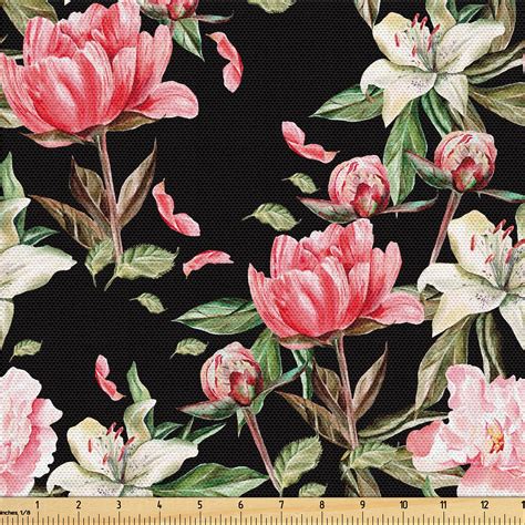 Ambesonne Floral Boho Fabric By The Yard Wild Jungle Lilac Peony