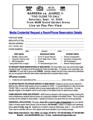Fillable Online Media Credential Request Room Phone MagnaMedia