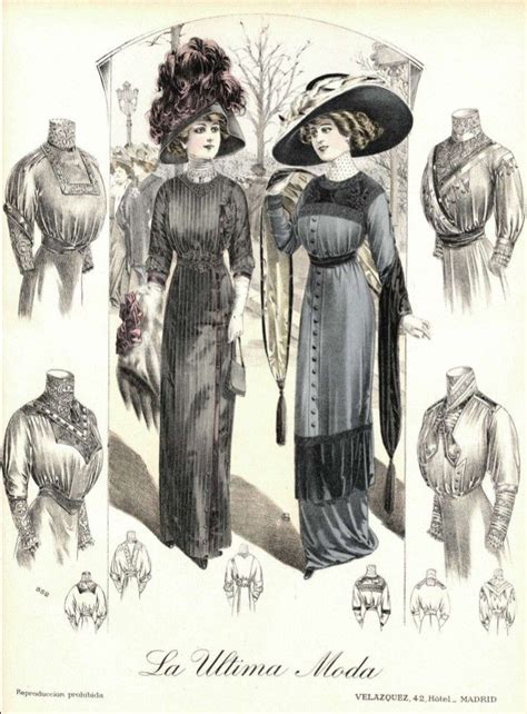 An Old Fashion Illustration Shows Two Women In Dresses And Hats One