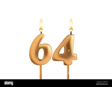 Birthday Number 64 Golden Candle On White Background Stock Photo Alamy