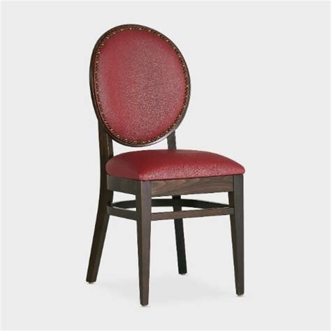 Walnut Wood Round Back Restaurant Chair w/ Upholstered Seat