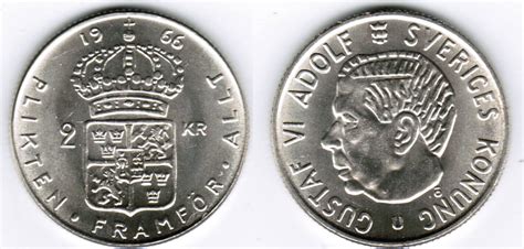 Schweden 2 Kronor Sweden Silver Coin 1966 2 Kroner Gustaf VI Adolf