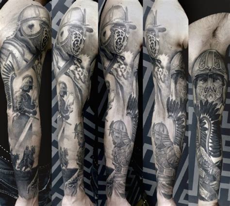 Full sleeve portrait tattoo in black and grey realism by Alo Loco ...