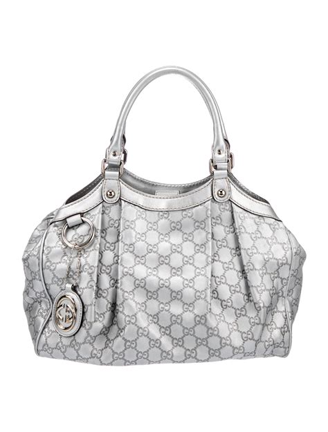 Gucci GG Signature Medium Sukey Hobo Silver Hobos Handbags