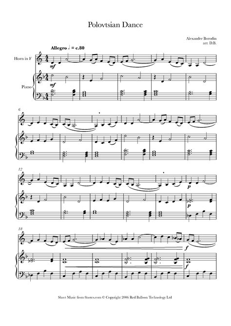 Borodin Alexander Polovtsian Dance Sheet Music For French Horn