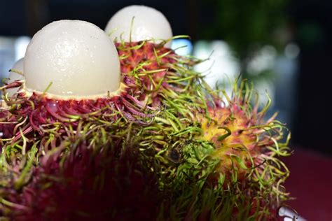 Rambutan Is A Seasonal Fruit Cooked Red Sweet Delicious Stock Photo