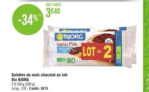 Promo Galettes De Maïs Chocolat Au Lait Bio Bjorg chez Géant