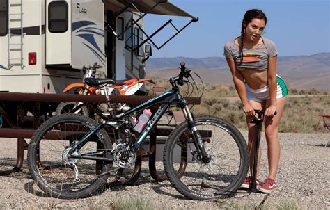 Wallpaper Bicycle Shorts Model Brunette Tits Breasts Gorgeous Photoshoot For Mobile And