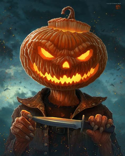 Pumpkin Head by Kerem Beyit | Pumpkin drawing, Evil pumpkin, Halloween artwork