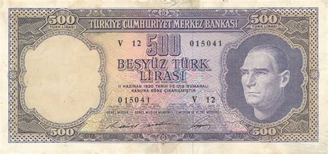 Türkei 500 Lira 1962 Geldschein Banknote besyüz türk lirasi Türkiye