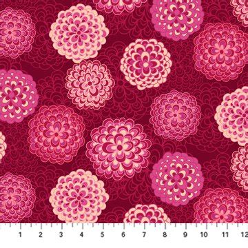 Pink Pompom Dahlias On Red Happiness By Pippa Shaw For Figo Fabrics