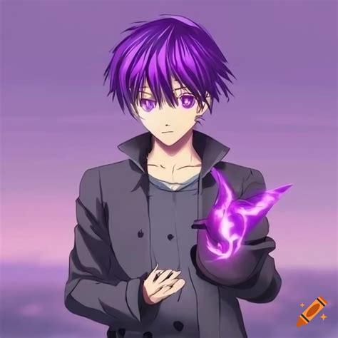 Anime Male Character With Purple Eyes And Purple Aura