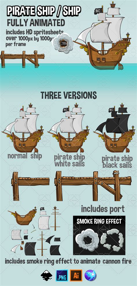 Animated ship and pirate ship | GameDev Market