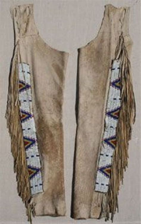 Native American Beige Buckskin Suede Leather Fringes Beaded Chaps