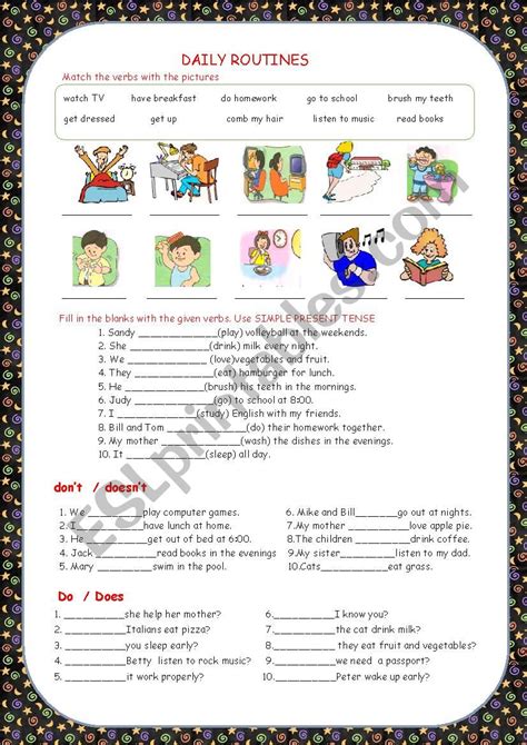 Present Simple Daily Routine Worksheet