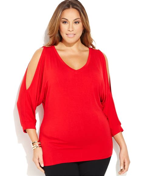 Lyst Calvin Klein Plus Size V Neck Cold Shoulder Top In Red