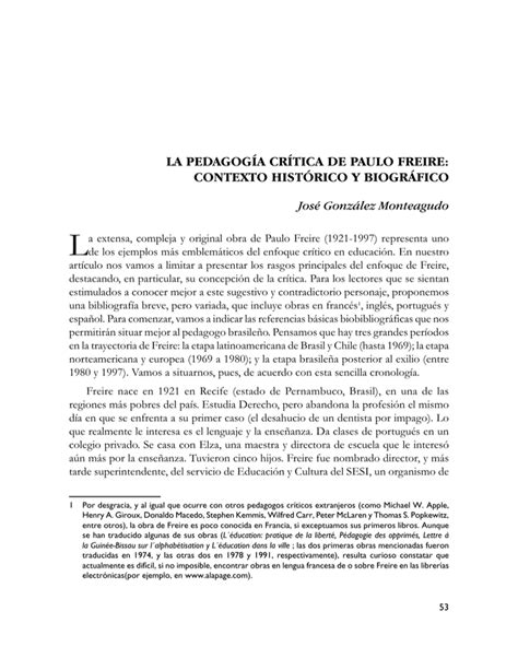 La pedagogía crítica de Paulo Freire contexto histórico y biográfico