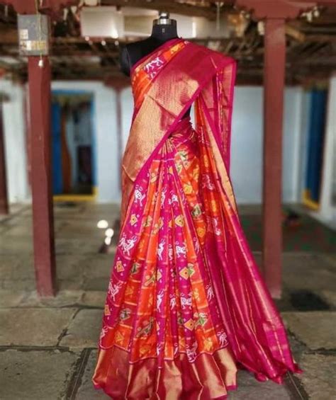 Ethnics Land Pink And Orange Handwoven Pure Silk Pochampally Double