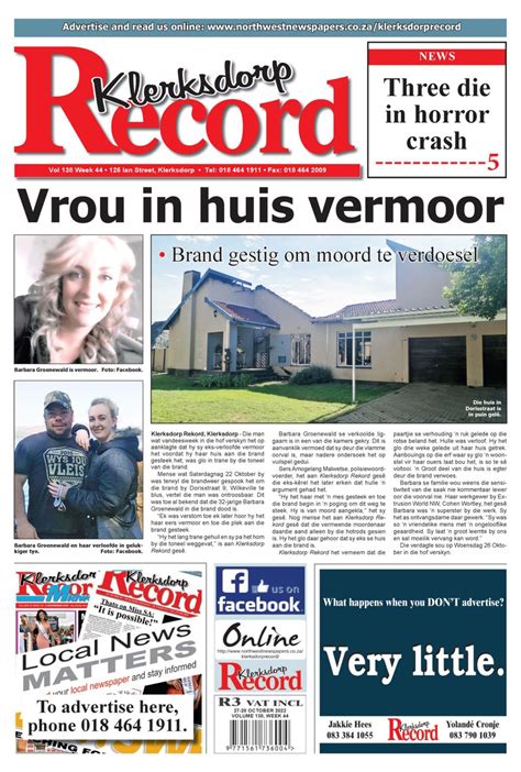 Klerksdorp Record October 28 2022 Newspaper Get Your Digital