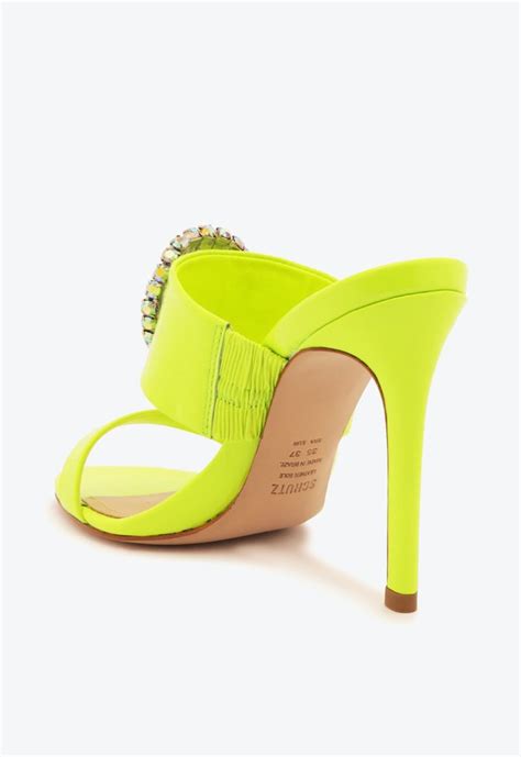 Sandália Mule Salto Alto Fino Verniz Verde Neon Schutz