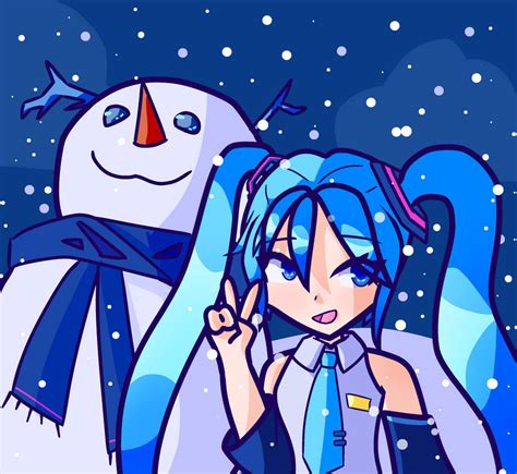 Miku And Snowman By Helipip On Deviantart