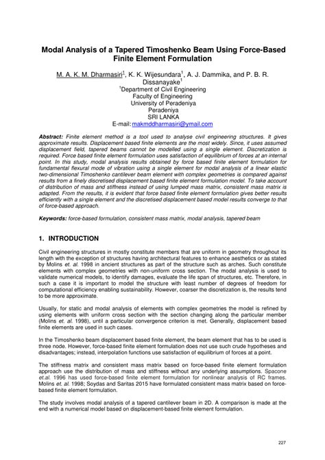 PDF Modal Analysis Of A Tapered Timoshenko Beam Using Force Based