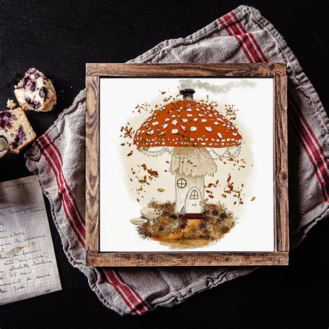 Red Mushroom House Art Print Digital Download Wall Art Autumn Illustration Mushroom Illustration