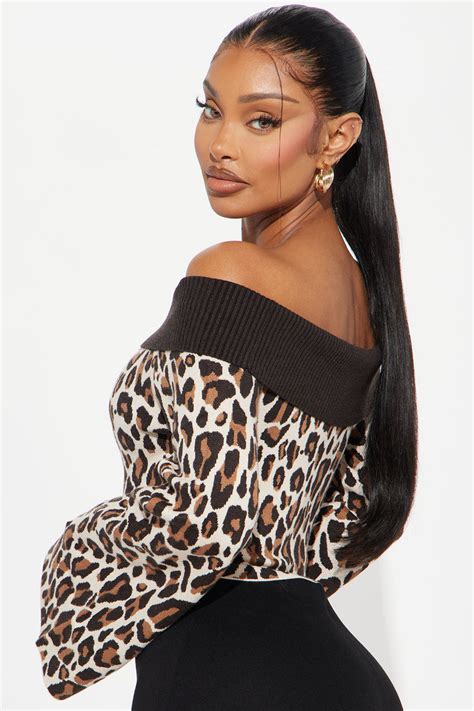 Wild Love Off Shoulder Leopard Sweater Browncombo Fashion Nova