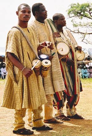 National dress of Nigeria. Colorful clothing of Nigerian tribes ...