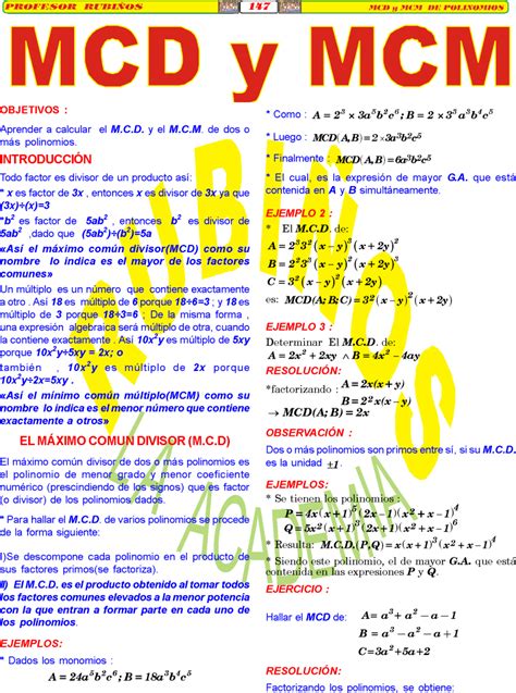 Mcd Y Mcm De Polinomios Ejercicios Resueltos M Ximo N Divisor Y