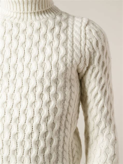 Diesel Cable Knit Turtleneck Sweater In White For Men Lyst